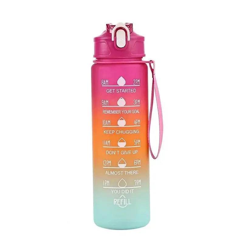 800ml/27oz Large Capacity Sports Water Bottle Leak Proof Plastic Drinking Cup With Time Scale Suitable For Travel Fitness Sports