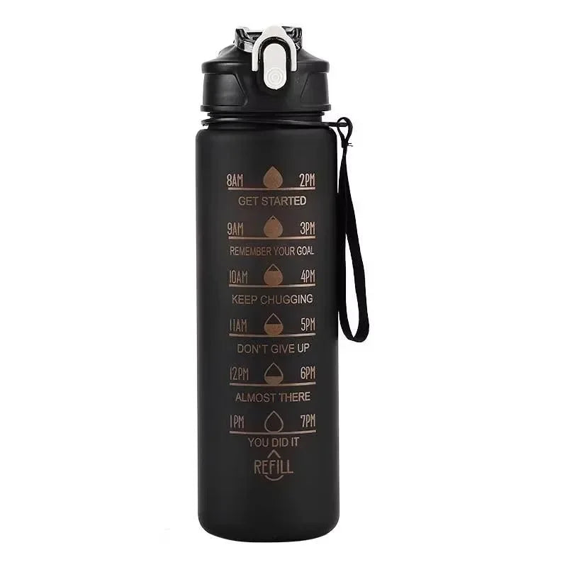 800ml/27oz Large Capacity Sports Water Bottle Leak Proof Plastic Drinking Cup With Time Scale Suitable For Travel Fitness Sports