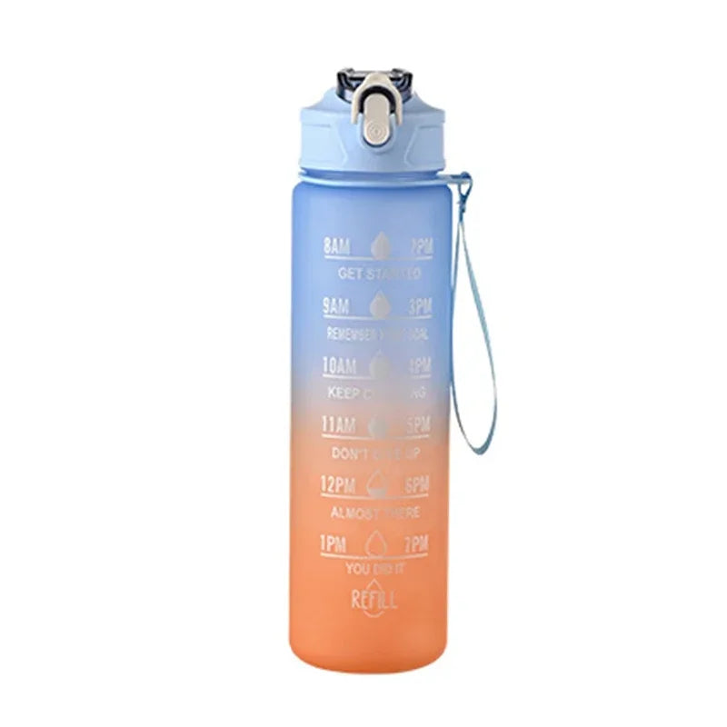 800ml/27oz Large Capacity Sports Water Bottle Leak Proof Plastic Drinking Cup With Time Scale Suitable For Travel Fitness Sports
