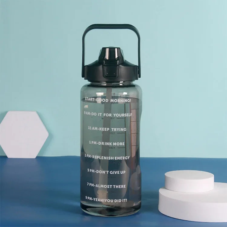2 Liters Straw Plastic Water Bottle Large Portable Travel Bottle Sports Fitness Cup High Value Big Fat Cup Adult Universal