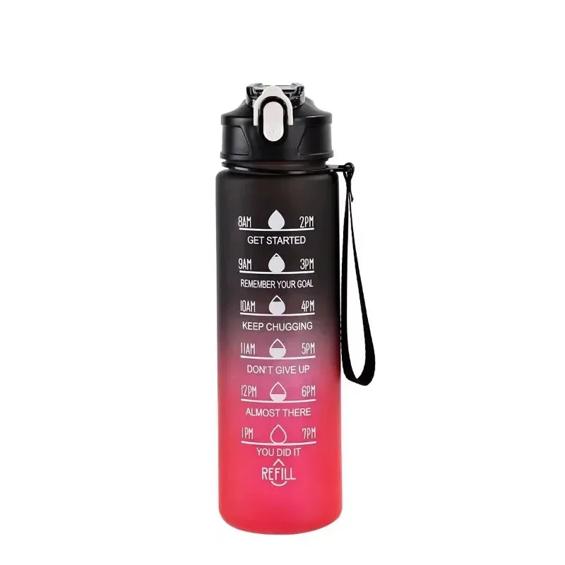 800ml/27oz Large Capacity Sports Water Bottle Leak Proof Plastic Drinking Cup With Time Scale Suitable For Travel Fitness Sports