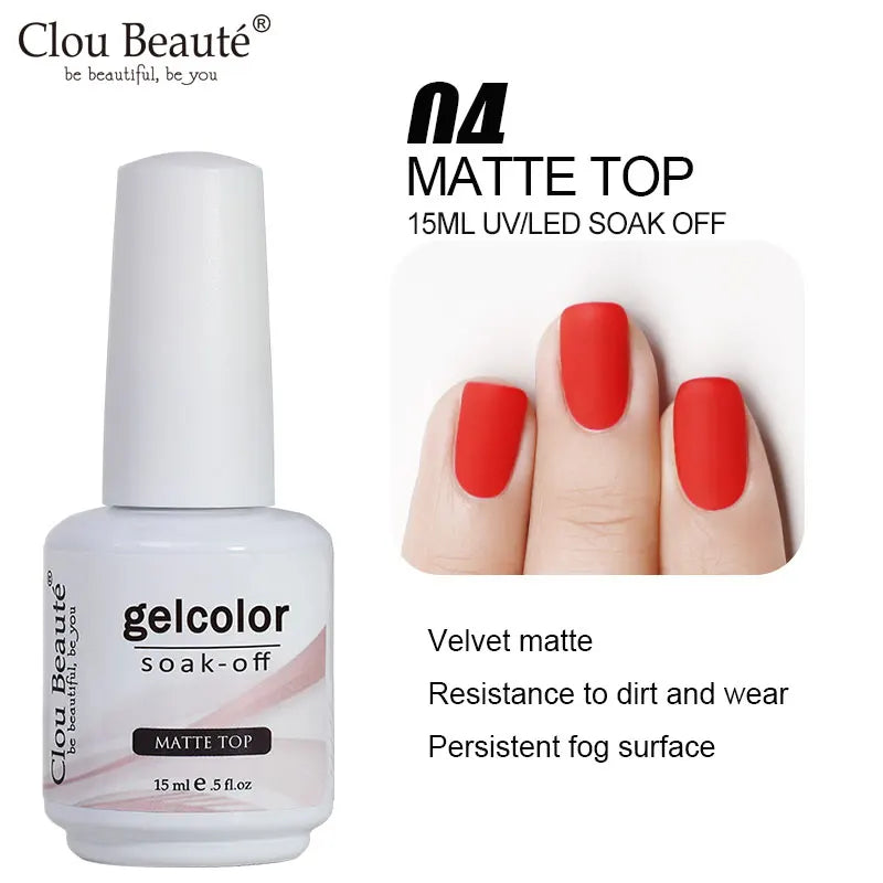 Clou Beaute Matte Velvet Top Coat Semi-permanent Varnish Strong Rubber Base Acid-Free for Gel Polish Blossom Gel Nail Primer
