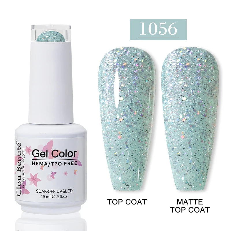 Clou Beaute Glitter Gel Nail Varnishes Winter Color Sparkling Sequins Soak Off UV LED Varnish Nail Art Decoration Base Top Coat