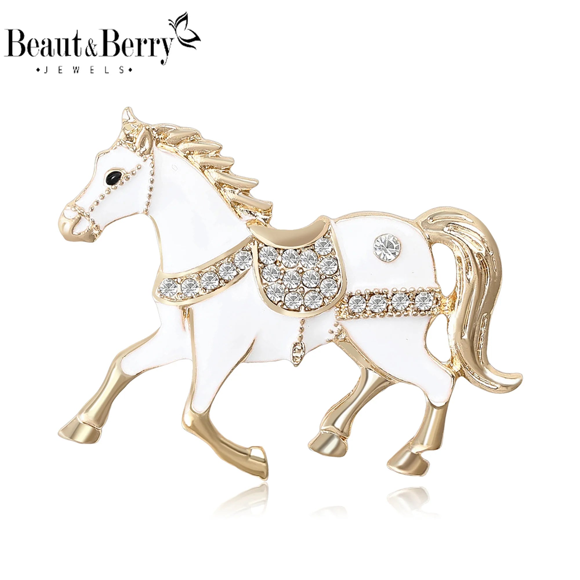 Beaut&Berry Classic Rhinestone Horse Brooches for Women Zodiac Animal Lapel Pins Casual Party Accessories New Year Gifts Friends