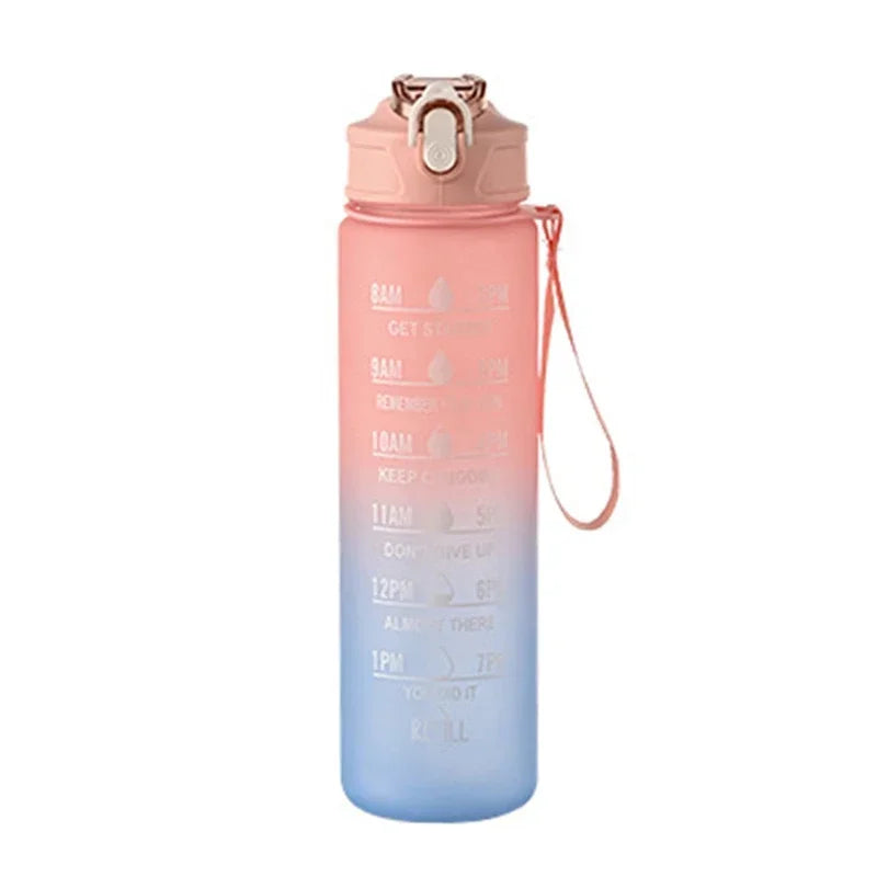 800ml/27oz Large Capacity Sports Water Bottle Leak Proof Plastic Drinking Cup With Time Scale Suitable For Travel Fitness Sports