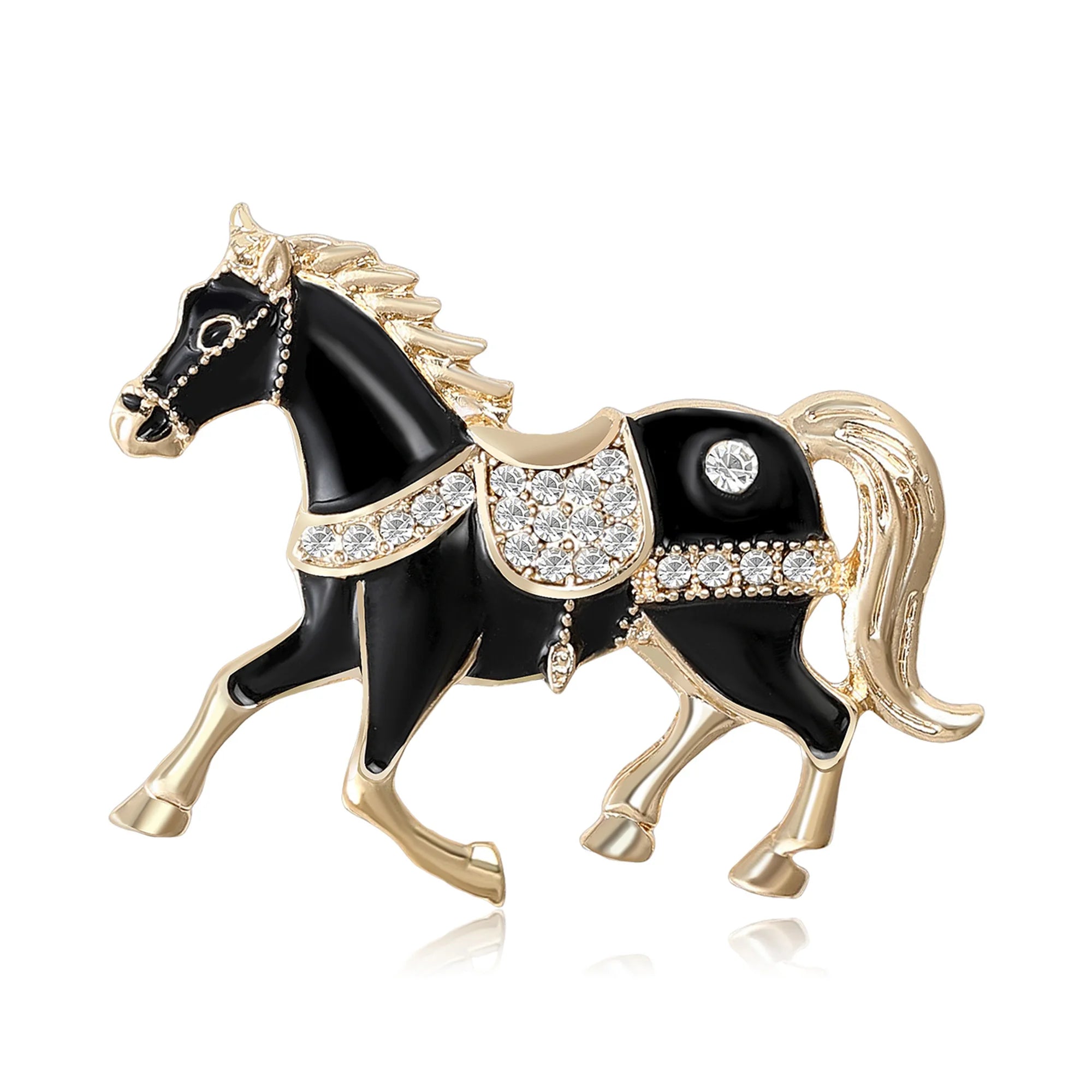 Beaut&Berry Classic Rhinestone Horse Brooches for Women Zodiac Animal Lapel Pins Casual Party Accessories New Year Gifts Friends