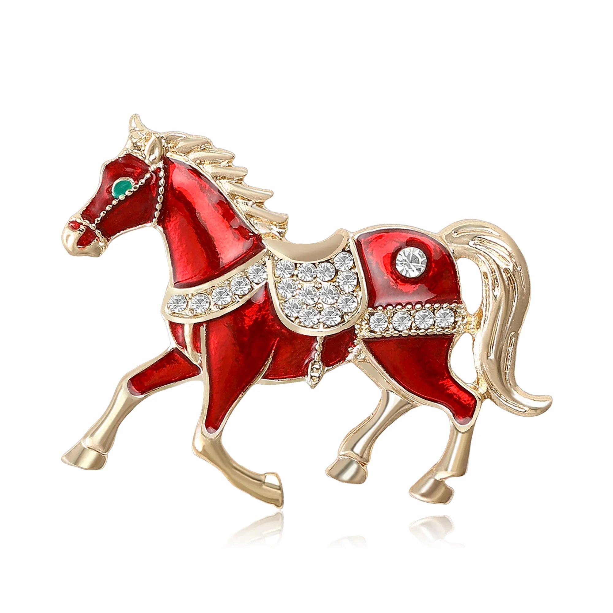 Beaut&Berry Classic Rhinestone Horse Brooches for Women Zodiac Animal Lapel Pins Casual Party Accessories New Year Gifts Friends
