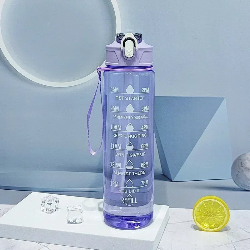 800ml/27oz Large Capacity Sports Water Bottle Leak Proof Plastic Drinking Cup With Time Scale Suitable For Travel Fitness Sports