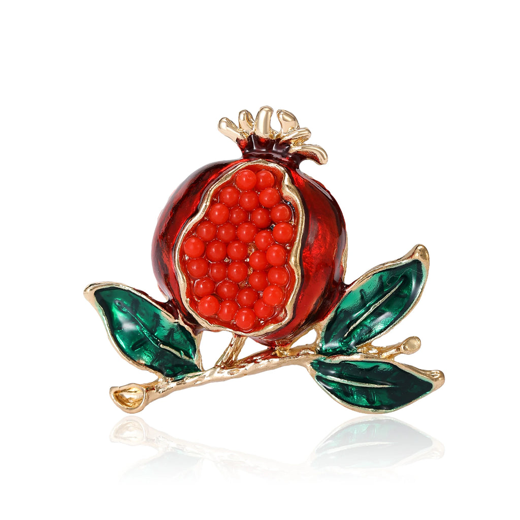 Beaut&Berry Enamel Pomegranate Brooches for Women Unisex 3-color Rhinestone fruits Party Casual Brooch Pin Gifts