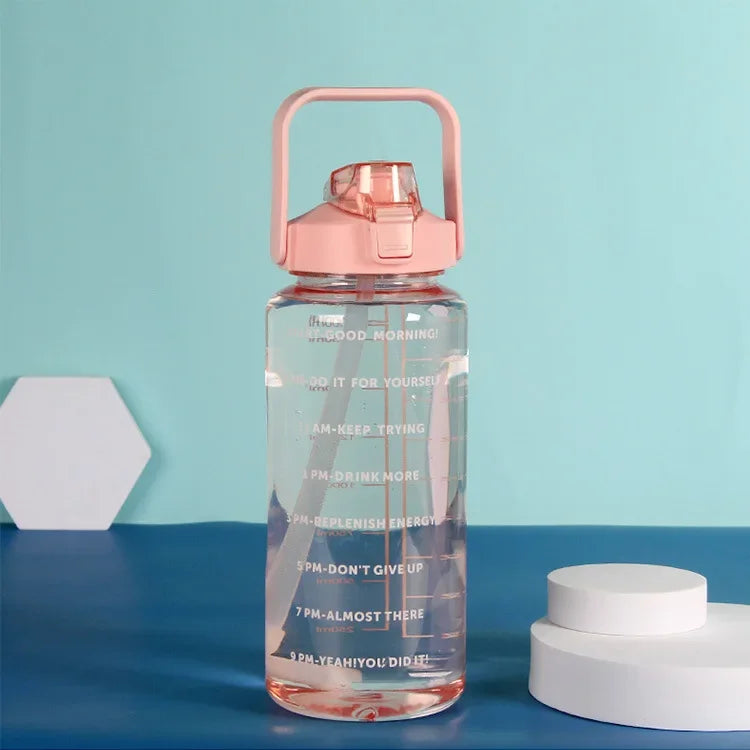 2 Liters Straw Plastic Water Bottle Large Portable Travel Bottle Sports Fitness Cup High Value Big Fat Cup Adult Universal