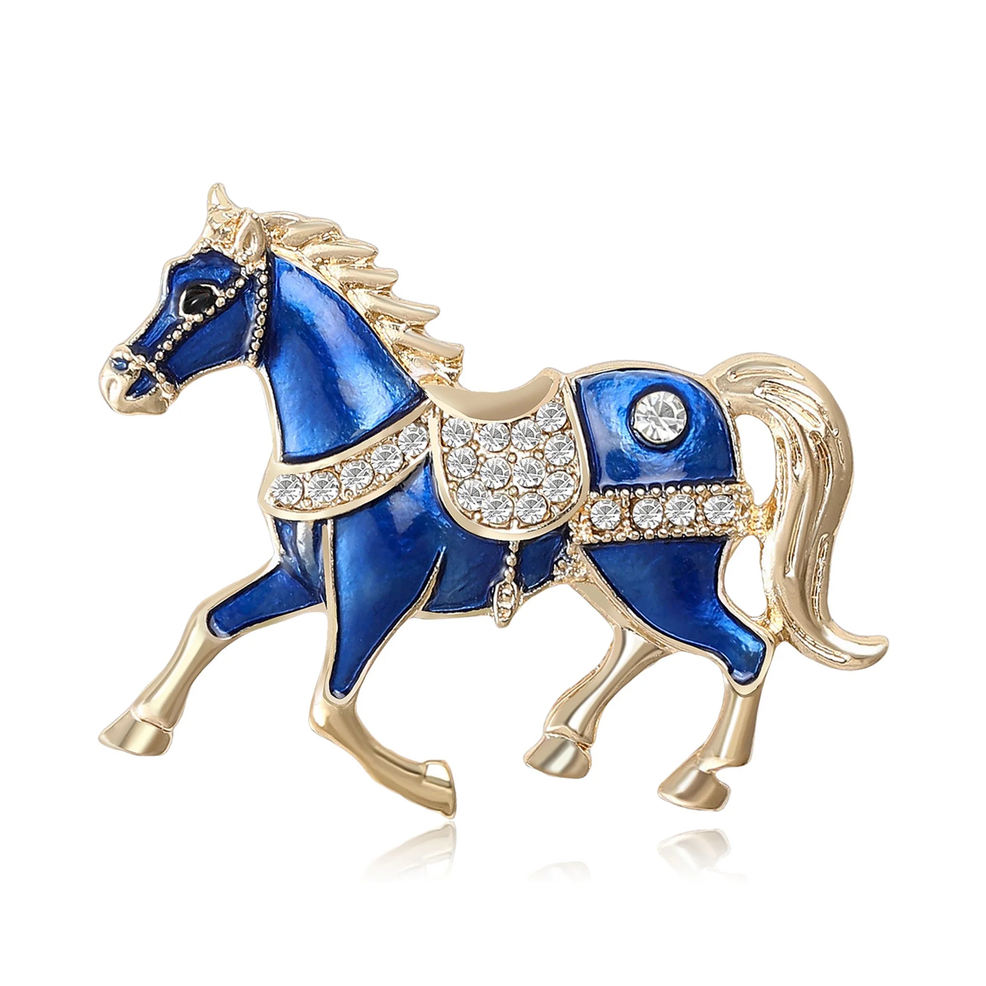 Beaut&Berry Classic Rhinestone Horse Brooches for Women Zodiac Animal Lapel Pins Casual Party Accessories New Year Gifts Friends