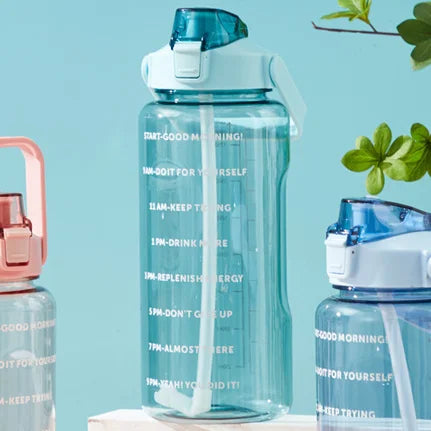 1pc Portable 2L Water Bottle Large Capacity Plastic Straw Water Cup Drink Bottle With Time Marker For Outdoor Sports Fitness