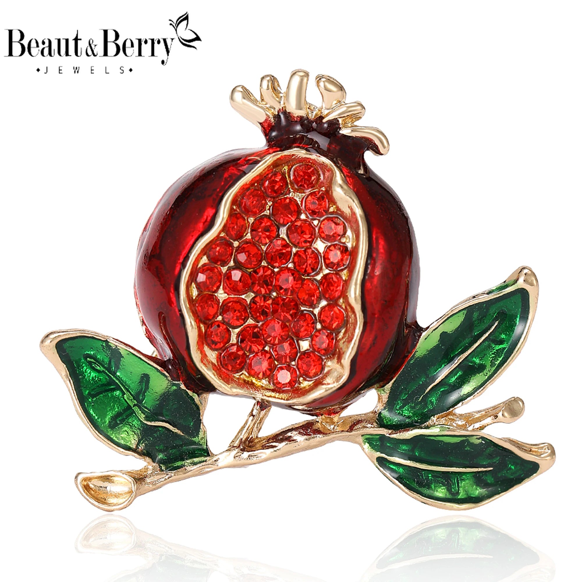 Beaut&Berry Enamel Pomegranate Brooches for Women Unisex 3-color Rhinestone fruits Party Casual Brooch Pin Gifts