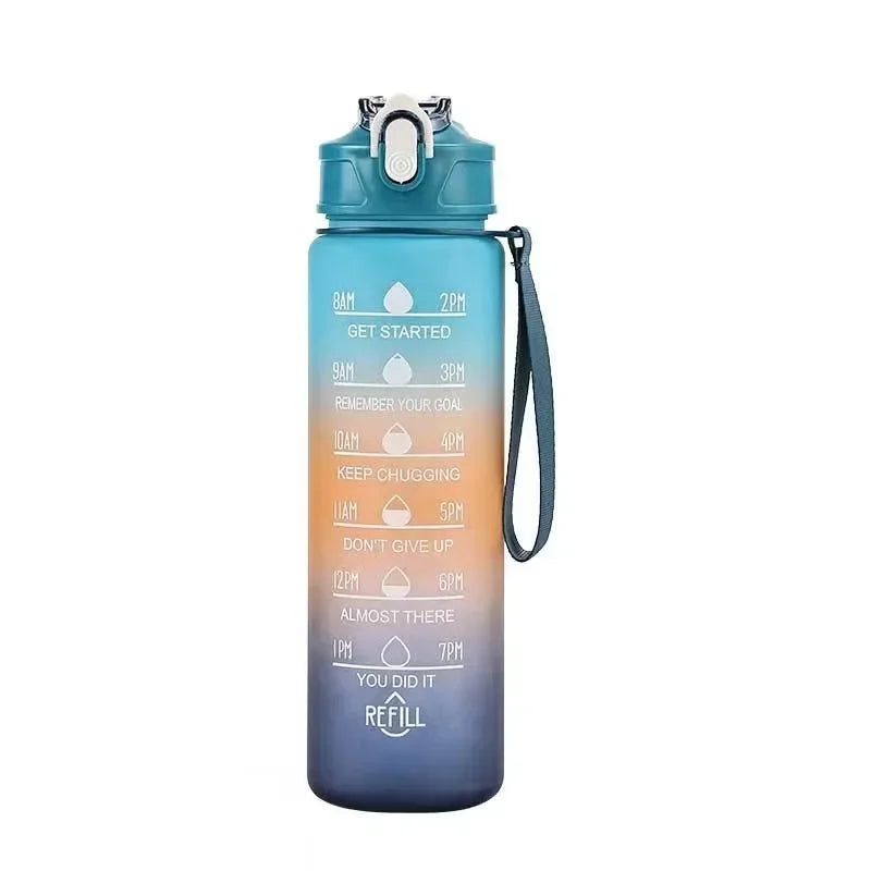 800ml/27oz Large Capacity Sports Water Bottle Leak Proof Plastic Drinking Cup With Time Scale Suitable For Travel Fitness Sports