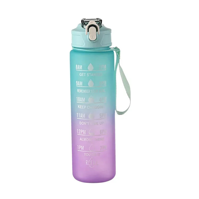 800ml/27oz Large Capacity Sports Water Bottle Leak Proof Plastic Drinking Cup With Time Scale Suitable For Travel Fitness Sports