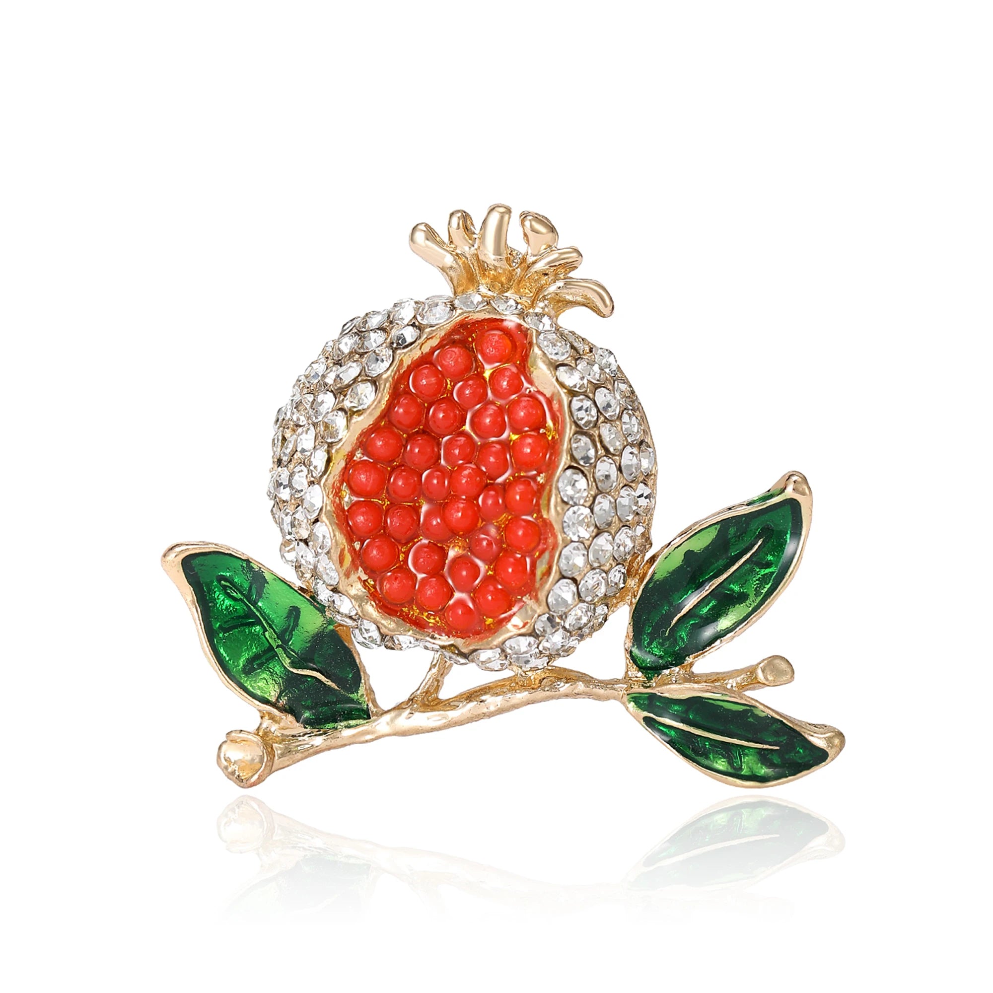 Beaut&Berry Enamel Pomegranate Brooches for Women Unisex 3-color Rhinestone fruits Party Casual Brooch Pin Gifts