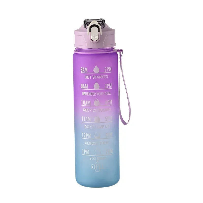 800ml/27oz Large Capacity Sports Water Bottle Leak Proof Plastic Drinking Cup With Time Scale Suitable For Travel Fitness Sports