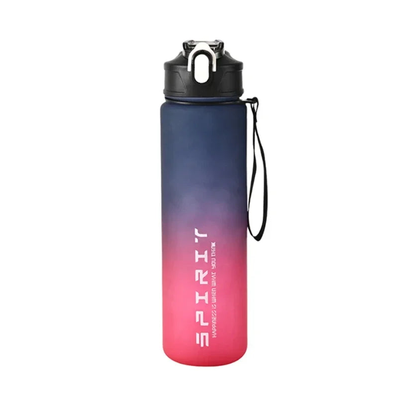 800ml/27oz Large Capacity Sports Water Bottle Leak Proof Plastic Drinking Cup With Time Scale Suitable For Travel Fitness Sports