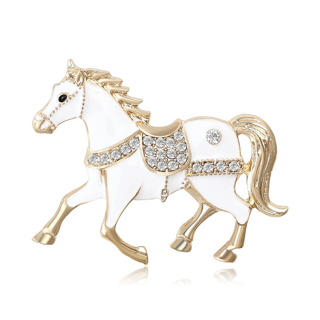 Beaut&Berry Classic Rhinestone Horse Brooches for Women Zodiac Animal Lapel Pins Casual Party Accessories New Year Gifts Friends