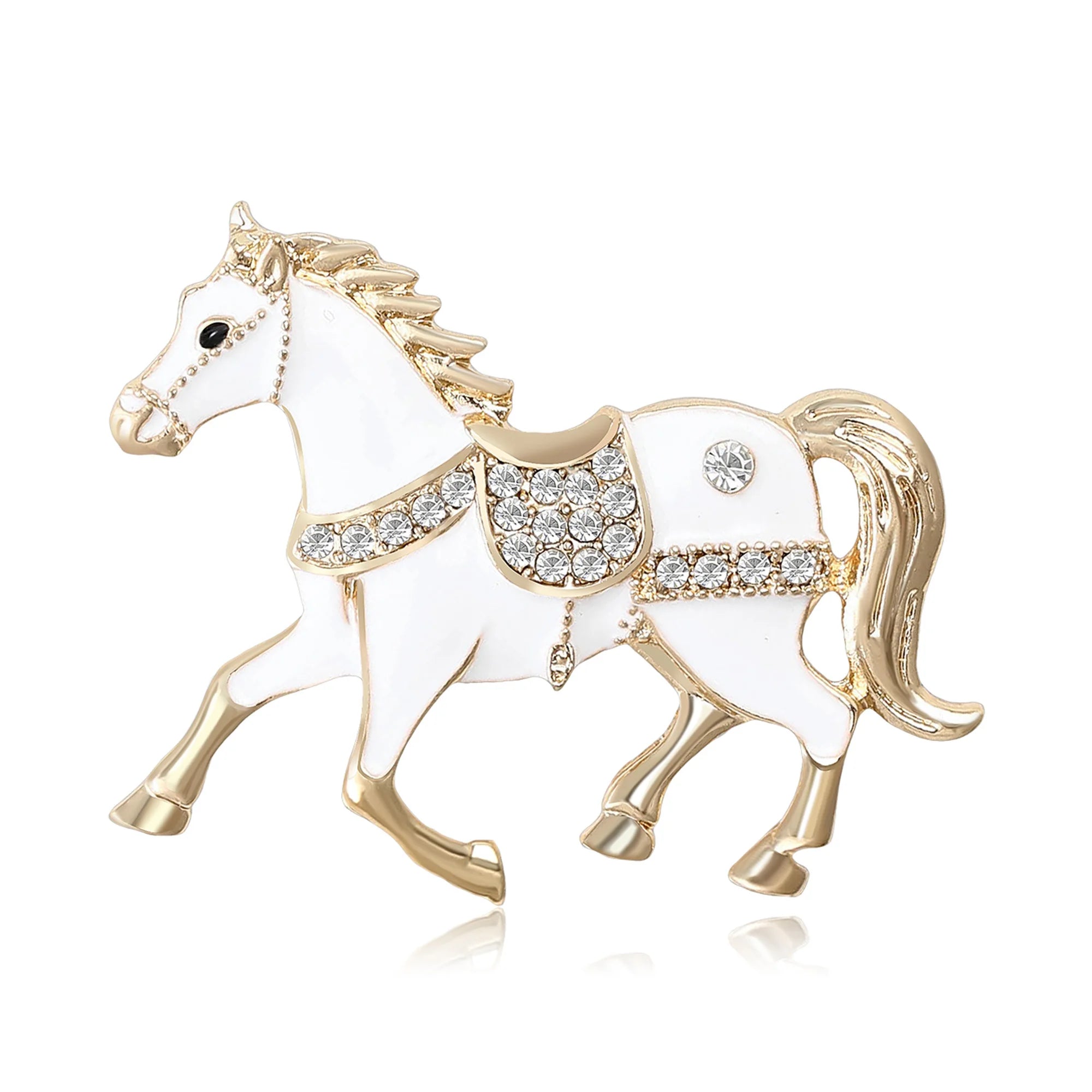 Beaut&Berry Classic Rhinestone Horse Brooches for Women Zodiac Animal Lapel Pins Casual Party Accessories New Year Gifts Friends