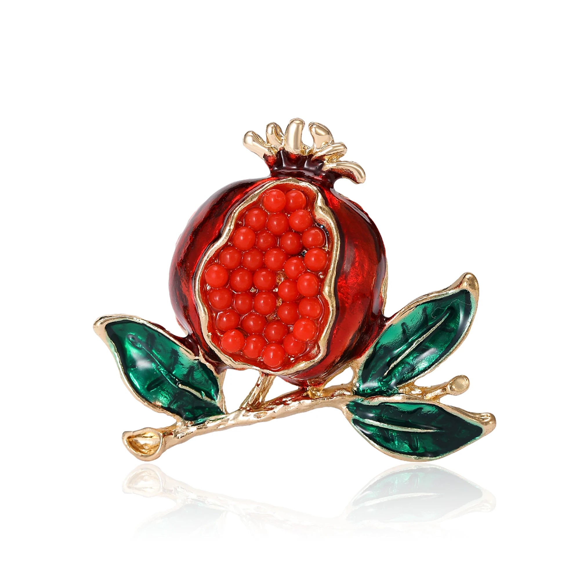 Beaut&Berry Enamel Pomegranate Brooches for Women Unisex 3-color Rhinestone fruits Party Casual Brooch Pin Gifts